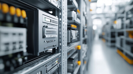 An industrial computer in a factory environment. 3d illustration. technical, mechanical.