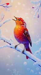 A Snowy Serenade: A Vibrant Winter Bird Singing