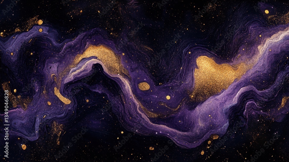 Aufkleber abstract cosmic dust with sparkling purple and gold particles, blending into a deep space-like backg