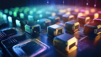 Colorful representation of cryptocurrency and blockchain technology, showcasing finance's future.