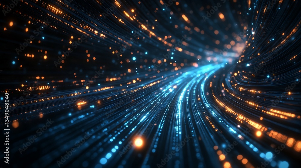 Poster abstract representation of data streams with blue and orange glowing lines