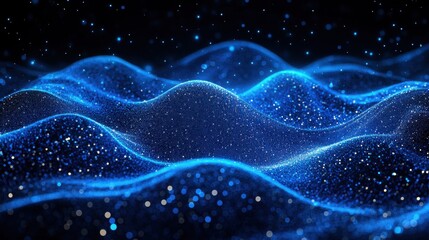 A mesmerizing ocean of digital dots, creating a smooth, fluid wave effect in electric blue with futuristic lighting.