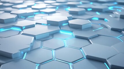 Futuristic Hexagonal Pattern with Illuminated Blue Lines and Depth