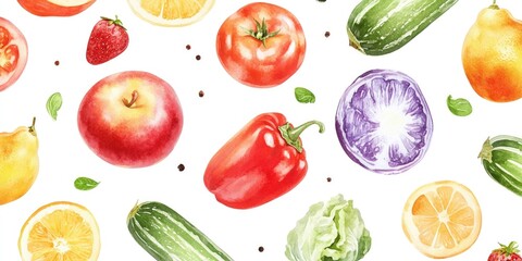 Colorful fruit design with apples, oranges and peppers.