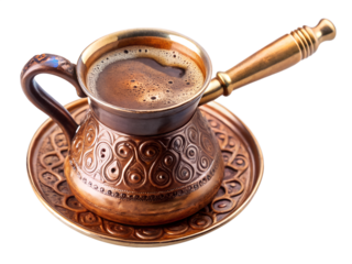 turkish coffee pot with coffee beans