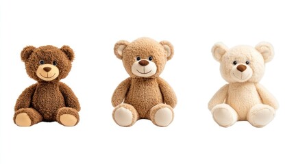 Three Adorable Teddy Bears in Different Shades of Brown and Beige