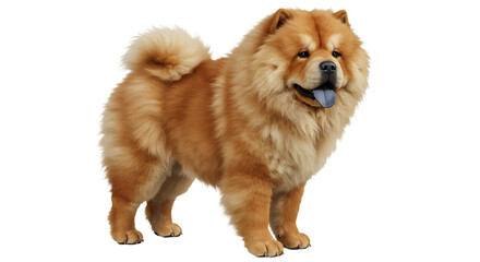 Standing Fluffy Dog with Blue Tongue on White Background
