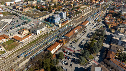 Obraz premium Aerial view of the train station in Avezzano, Abruzzo, Italy.