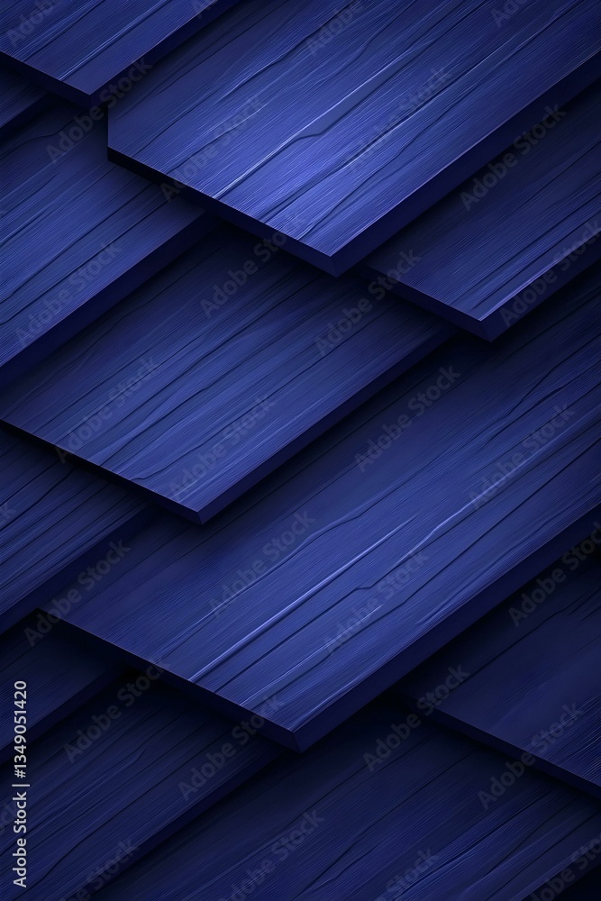 Poster abstract navy blue wooden planks arranged in overlapping layers, creating a geometric pattern. perfe