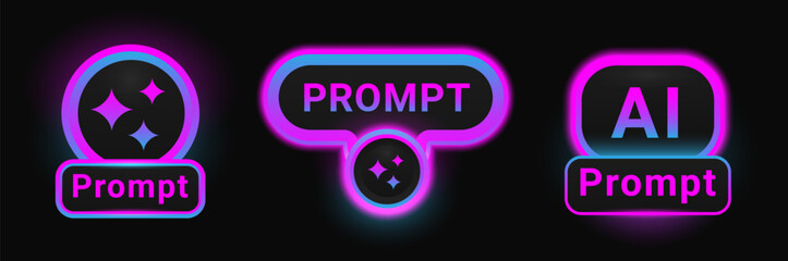 Artificial intelligence prompt UI button icon set. AI symbol collection. Generate badges isolated on black background