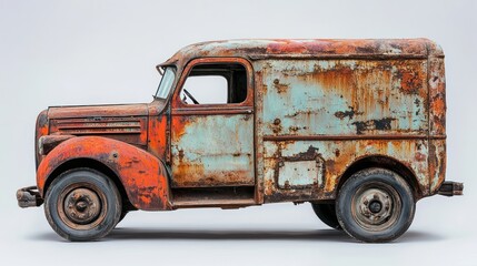 Rusty vintage delivery truck, studio shot, empty background