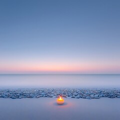 Obraz premium Coastal Candlelit Serenity at Dawn.