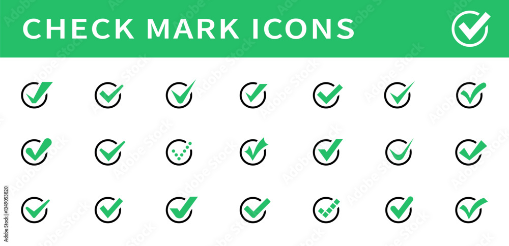Fototapete set of green check marks in a circle. check marks or ticks. green confirm symbol. vector icon confir