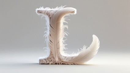 "Feathery 'L' in Focus: The letter 'L' artfully rendered with soft feathers, evoking a sense of delicacy and elegance in a simple studio setting."