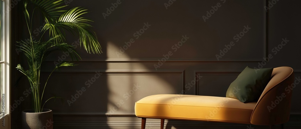 Poster corner of a room with a large window on the left side. the window has a white frame and is letting i