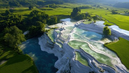 Naklejka premium Breathtaking aerial view of terraced rice fields countryside landscape nature photography tranquil environment scenic perspective