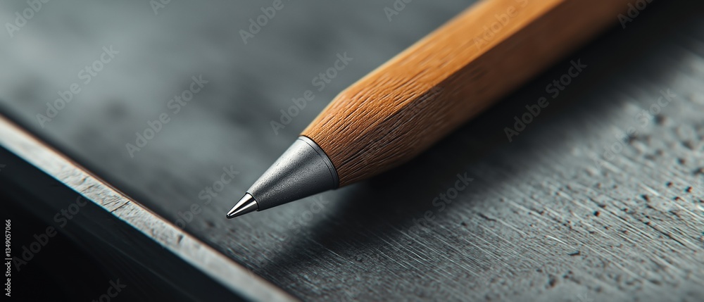 Aufkleber close-up of a wooden pencil with a pointed tip. the pencil is resting on a gray surface with a textu