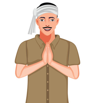 Indian Bihari Man Greeting Namaskar Cartoon Character Vector Illustration (Royalty Free)