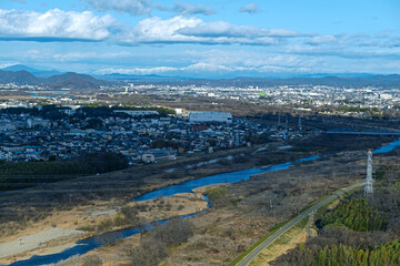 展望台から見た木曽川の眺望（岐阜県、愛知県）