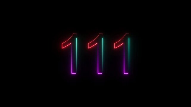 A circular animation, and glowing neon 111 number animation . on a black background. and creating a video stunning 4k video