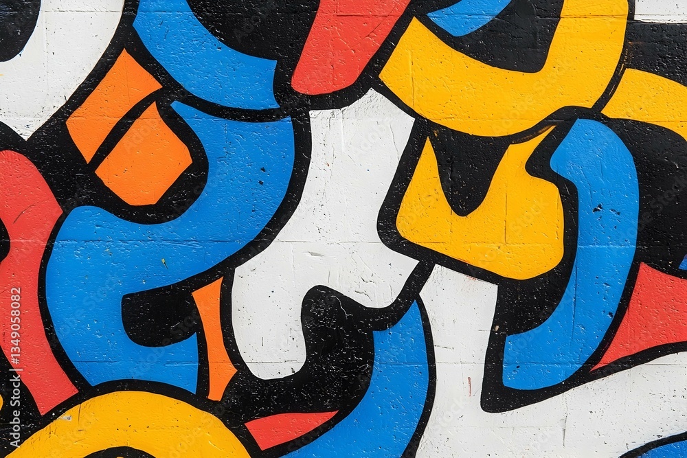 Poster vibrant abstract graffiti art on a textured wall. bold colors, dynamic shapes, and strong lines crea
