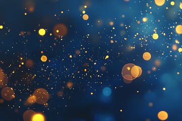 Festive bokeh effect gold sparkles on a blue backdrop