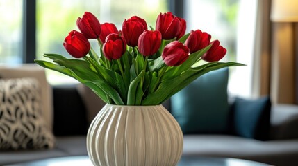 Red Tulips in a White Vase: Home Decor & Spring Blooms