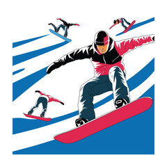 Snowboarding vector art. Enjoying winter adventure illustration