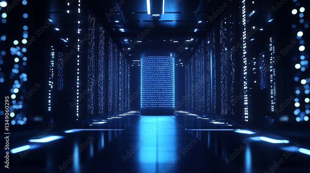 Poster digital server room with illuminated data core