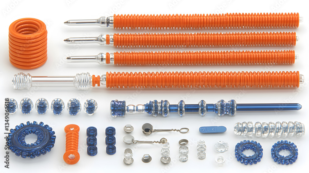 Aufkleber mechanical components and assorted metal parts displayed neatly