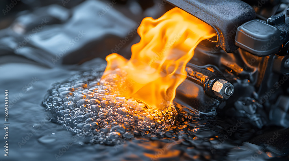 Aufkleber flame and bubbles merging in a dynamic liquid scene