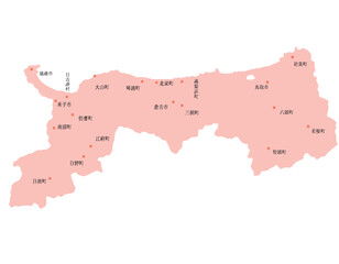 鳥取県　地図　ピンク　斑点　イラスト