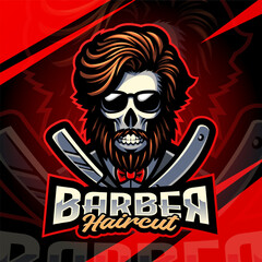 Barber haircut esport mascot logo design