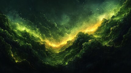 Obraz premium Cosmic green nebulae with glowing valleys