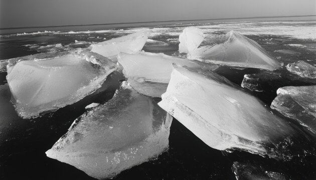 Melting icebergs floating in arctic ocean nature photography clear skies serene landscape