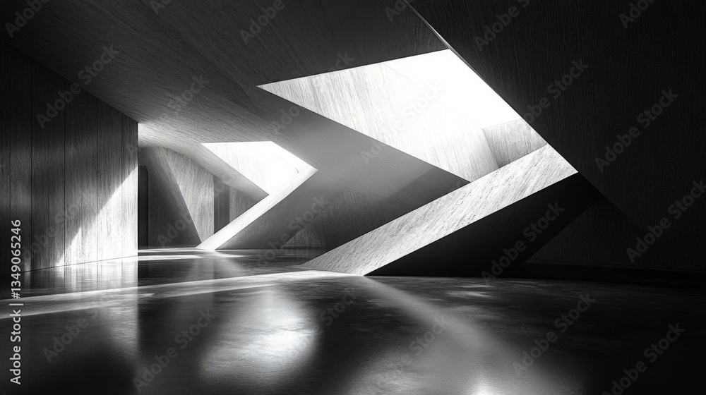 Poster abstract monochrome concrete architecture with geometric shapes and strong shadows