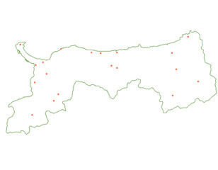 鳥取県　地図　白　斑点　イラスト