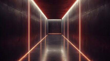 Fototapeta premium Dark Grunge Tunnel with Neon Orange Lights