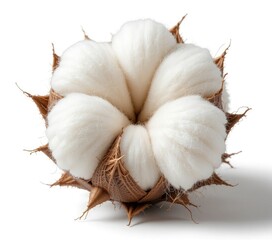 Cotton Flower Close-up on White Background Representing Softness and Purity