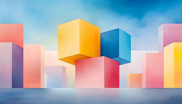 Colorful Cubes Abstract Cityscape.