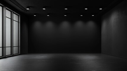 Dark Empty Room with Black Walls and Spot Lighting