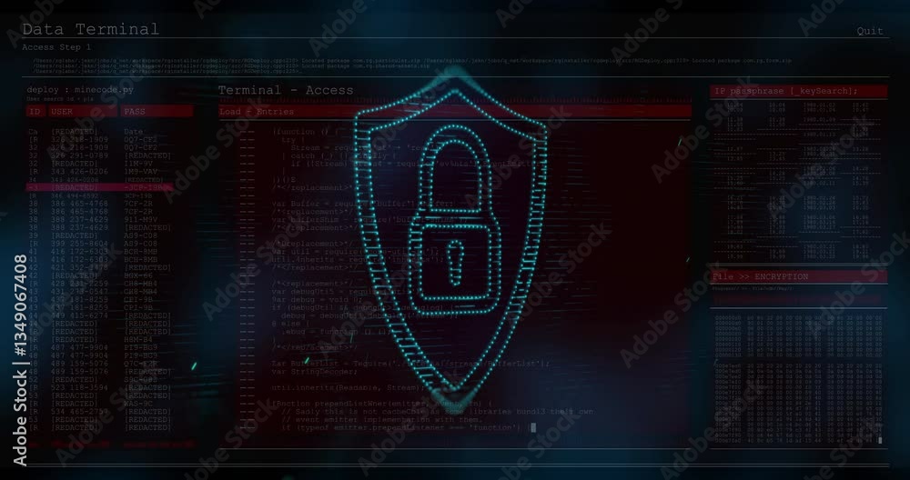 Aufkleber animation of digital lock icon on computer terminal with security data in school