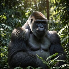 Obraz premium Gorilla Sitting in a Sun-Dappled Clearing