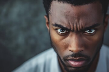 Obraz premium A young man's intense gaze conveys raw emotion, a silent story of frustration and defiance, captured in a close-up shot with dark, moody tones.