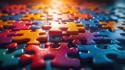 Colorful puzzle pieces levitate on a light backdrop, prompting questions about problem-solving, connections, and the bigger picture.