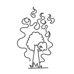 hand drawn doodle tree burned with fire illustration