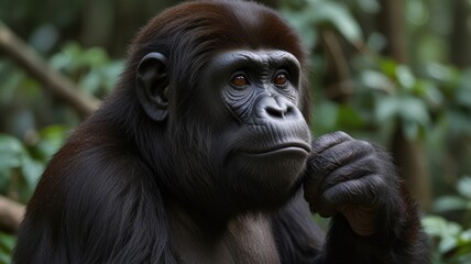 Obraz premium Close-up of a gorilla in a lush forest