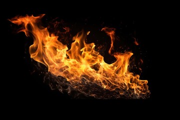 Fototapeta premium Fire sprewing bonfire black background illuminated.