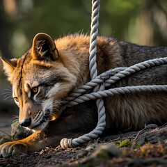 Naklejka premium animal tied to a rope