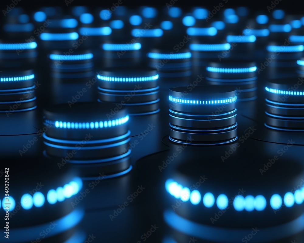 Poster multiple database servers with blue led indicators